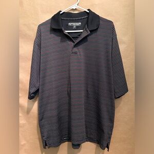 Pebble Beach Polo Shirt Mens Lg Black Striped Pima Blend Performance Golf